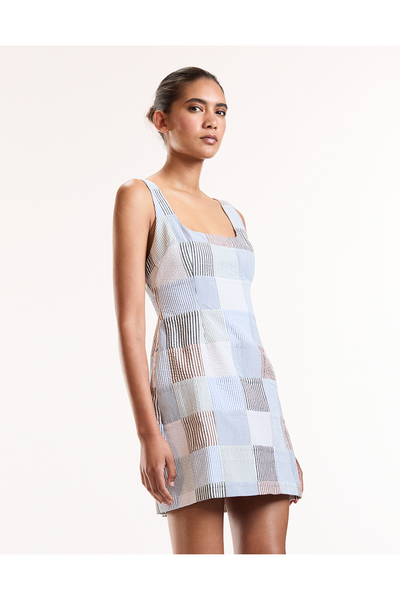 Seersucker Mini Dress, Alternate, color, Blue