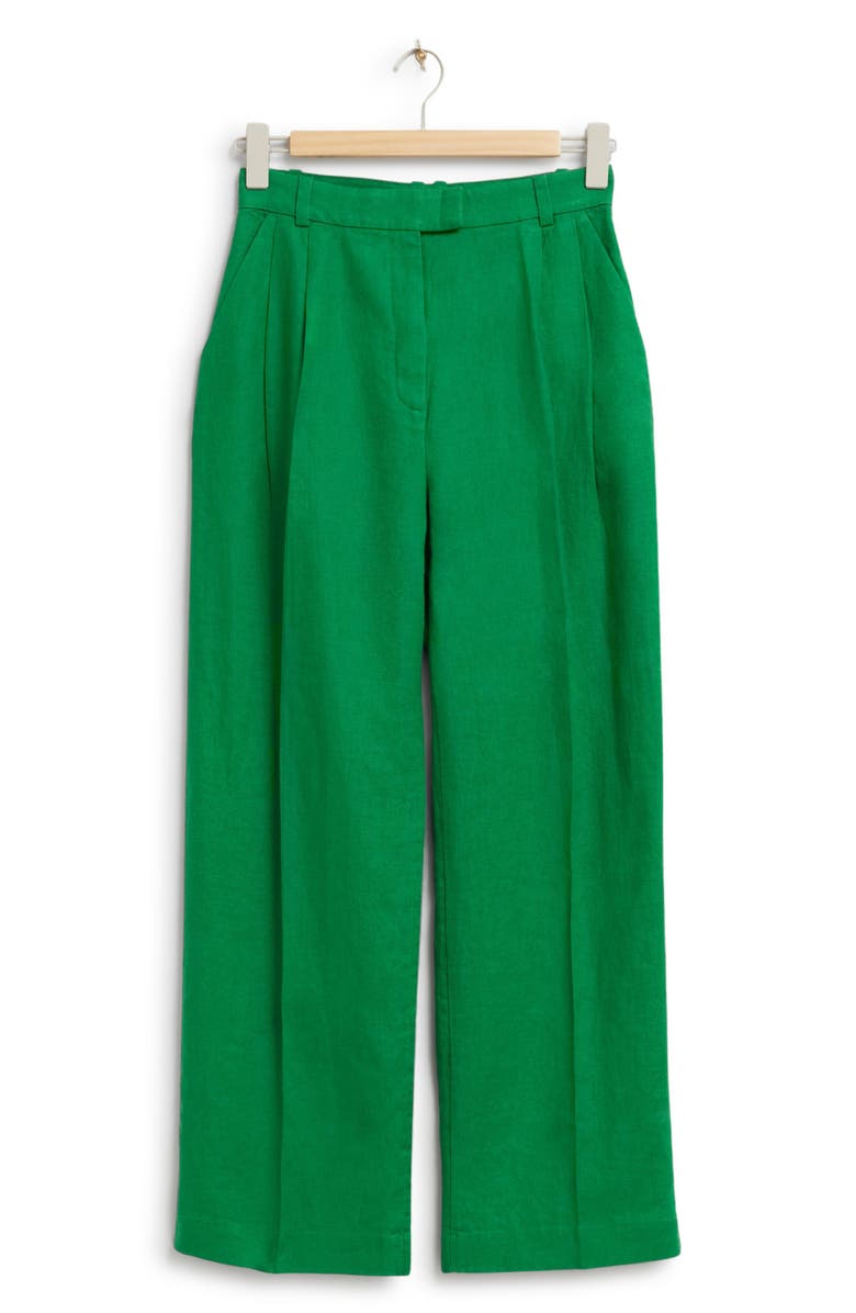 & Other Stories Pleated Relaxed Fit Cotton Trousers, Main, color, Green