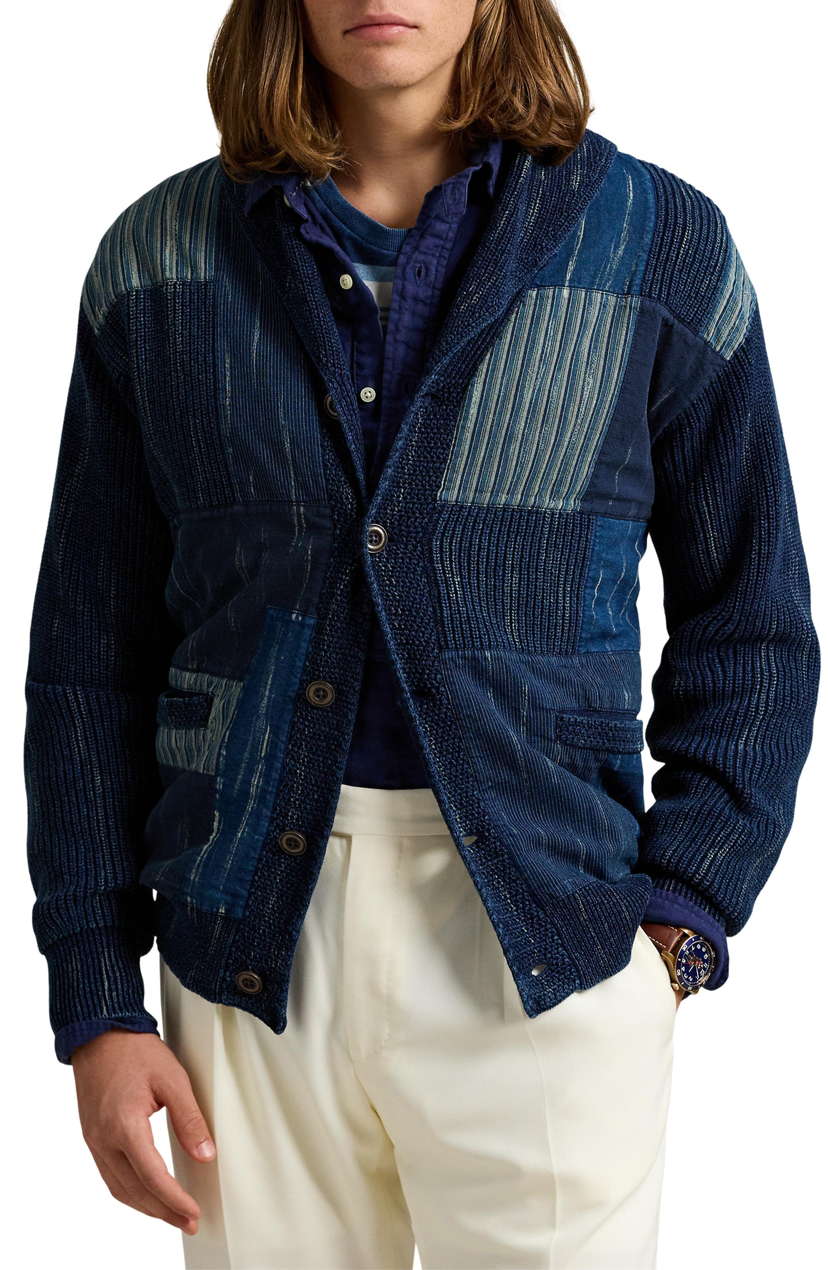 Polo Ralph Lauren Denim Patchwork Cotton Knit Cardigan