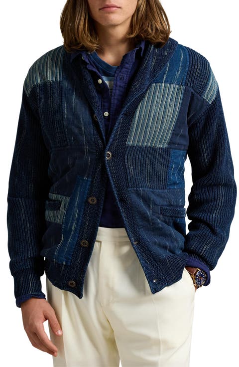 Denim Patchwork Cotton Knit Cardigan