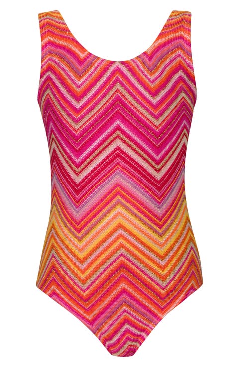 Kids' Scoop Zigzag Knit One-Piece Swimsuit (Toddler, Little Kid & Big Kid)