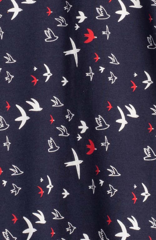 Mightly Organic Cotton Long Sleeve Drop Waist Tier Dress In Migrating Birds