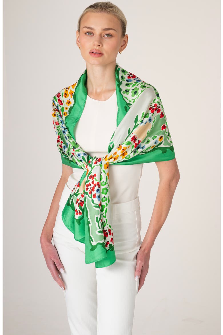 Garden Oblong Silk Scarf, Alternate, color, Green