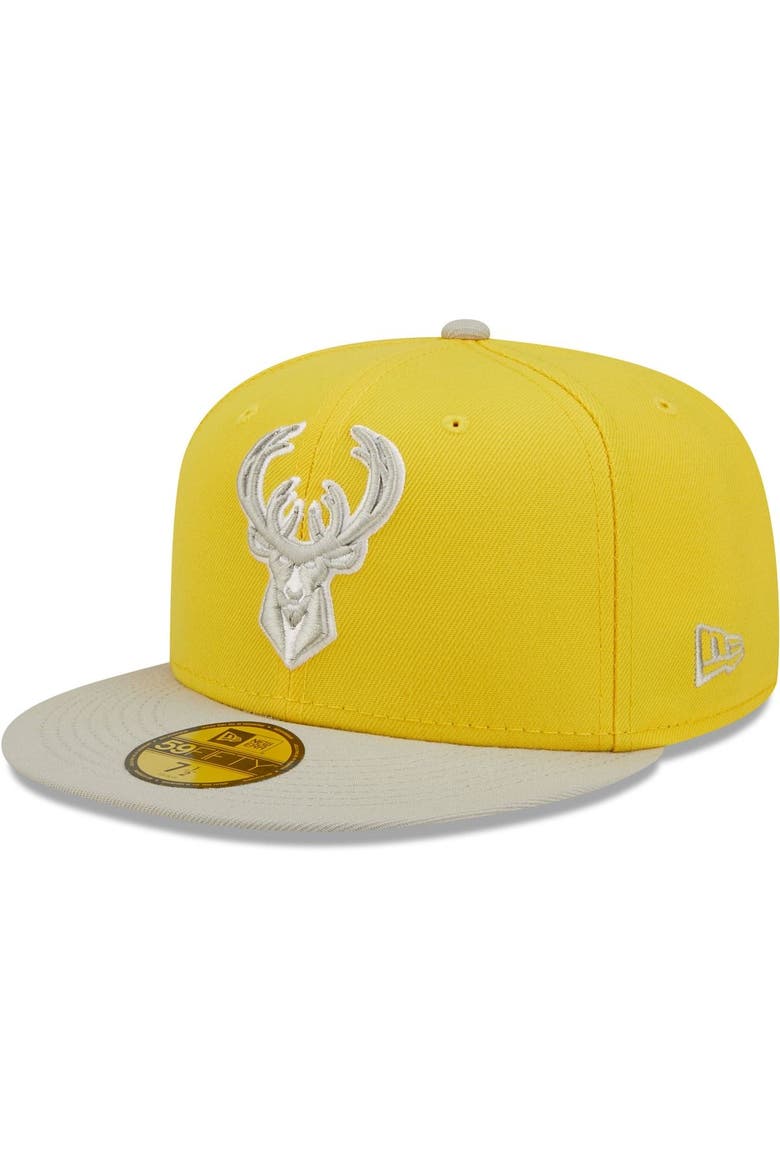 Men's New Era Yellow/Gray Milwaukee Bucks Color Pack 59FIFTY Fitted Hat, Main, color, Yellow
