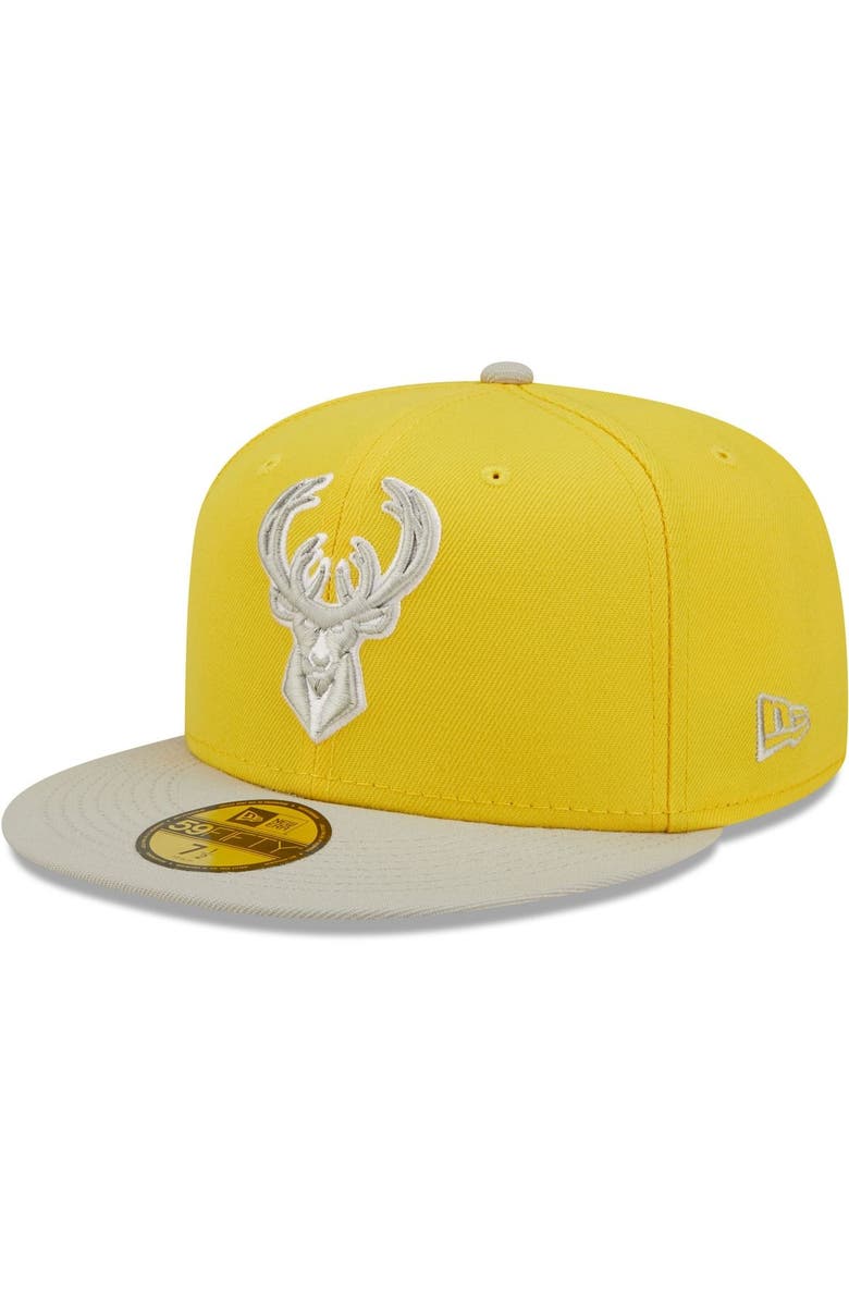 New Era Men's New Era Yellow/Gray Milwaukee Bucks Color Pack 59FIFTY Fitted Hat, Main, color,