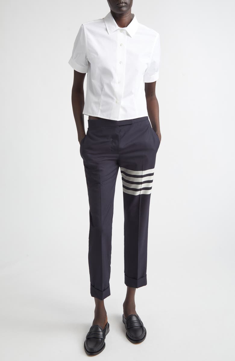 Thom Browne Pleated Cotton Poplin Button-Up Blouse, Alternate, color, White