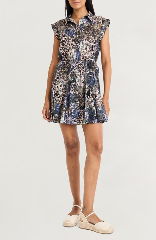 The Good Journey Floral Belted Cotton Mini Shirtdress In Blue/blush/lilac