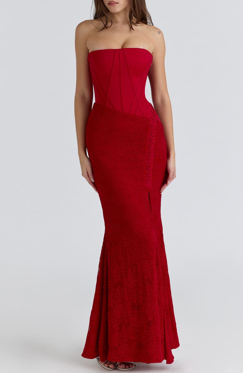 HOUSE OF CB Valerie Satin 
Lace Corset Gown, Alternate, color, Red
