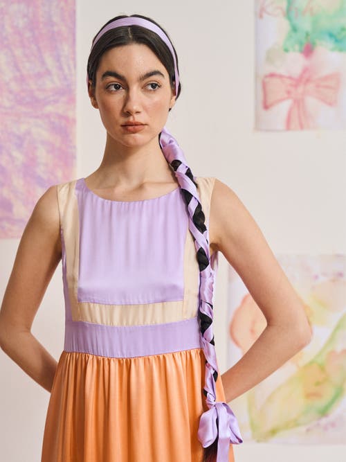 Lost Pattern Nyc "la Collectionneuse" Silk Ribbon Scarf In Purple