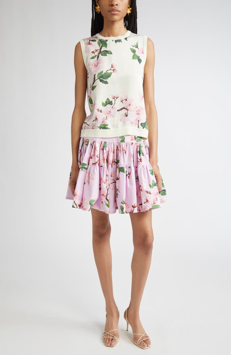 Oscar de la Renta Cherry Blossom Poplin Miniskirt, Alternate, color, Pink/ Lily