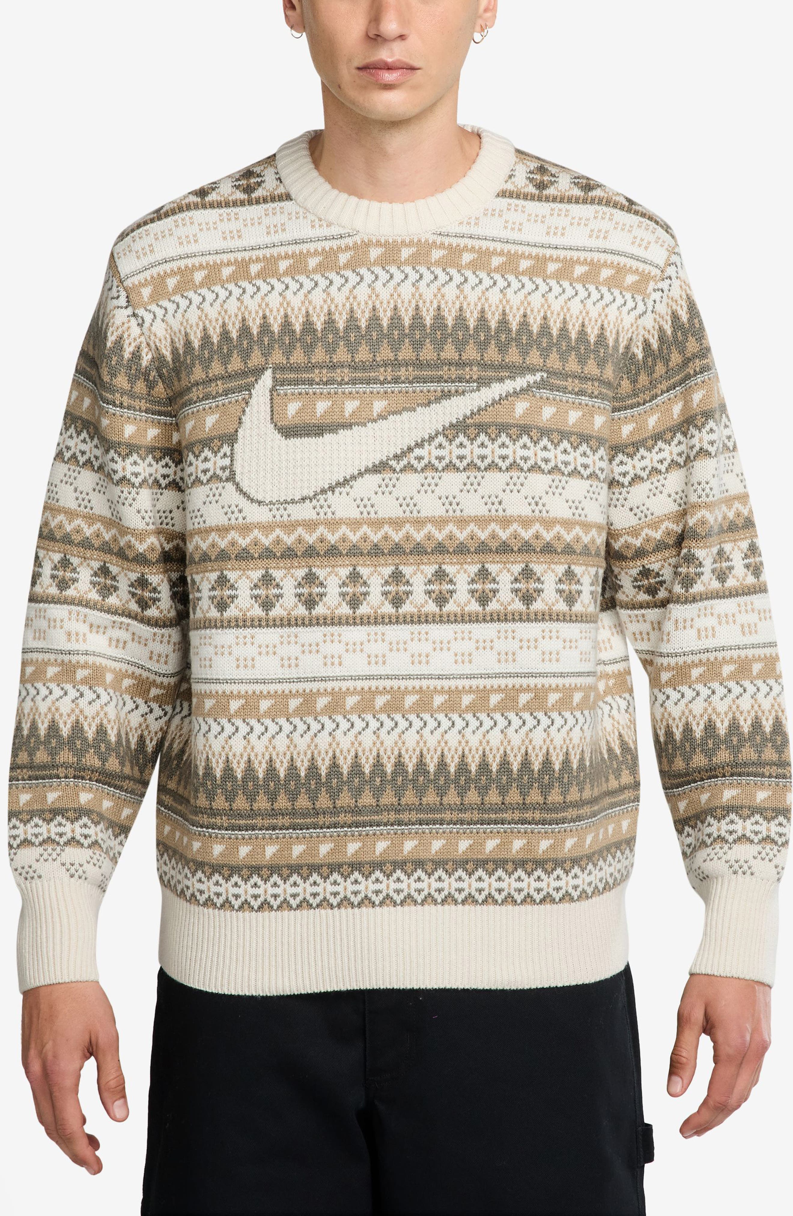 Nike Life Fair Isle Swoosh Wool Blend Crewneck Sweater (Men