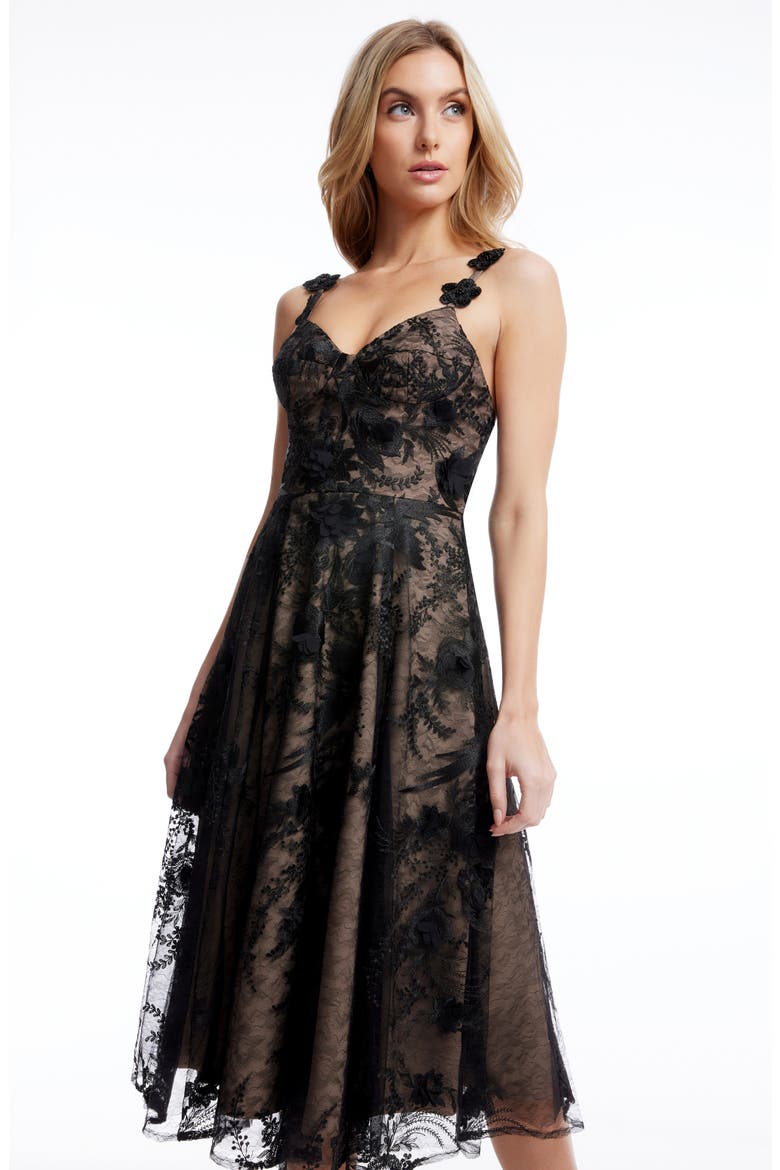 Maren Floral Lace Cocktail Midi Dress, Alternate, color, BLACK-BEIGE