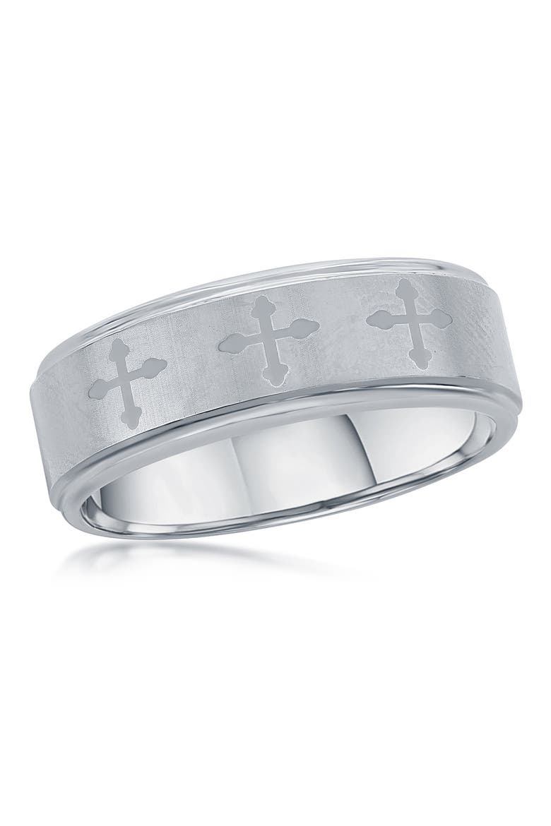 Men's Tungsten Cross Ring, Main, color, SILVER
