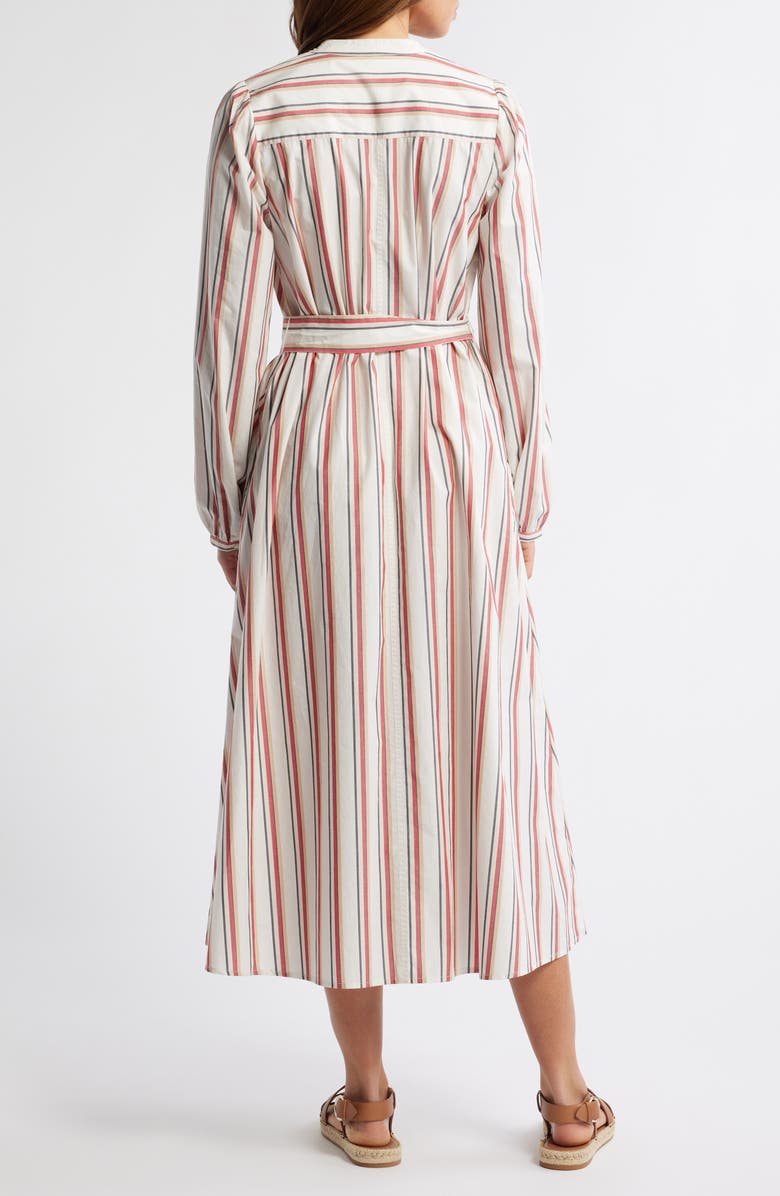 Caslon<sup>®</sup> Smocked Shoulder Long Sleeve Cotton Midi Dress, Alternate, color, Ivory- Red Audrey Stripe