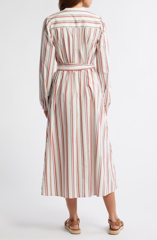 Caslonr Caslon(r) Smocked Shoulder Long Sleeve Cotton Midi Dress In Ivory- Red Audrey Stripe