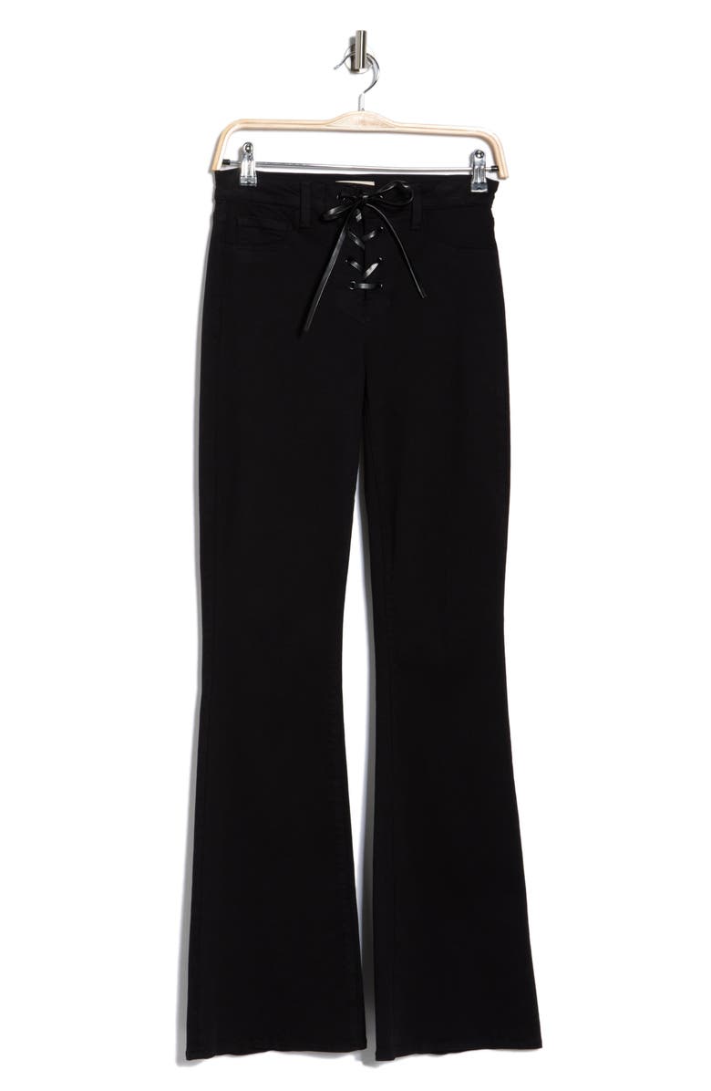 L'AGENCE Charis Lace-Up High Waist Flare Leg Jeans, Alternate, color, Noir