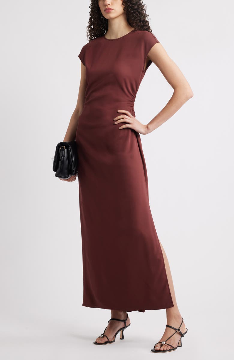 Nordstrom Drape Cap Sleeve Maxi Dress, Alternate, color, Brown Raisin