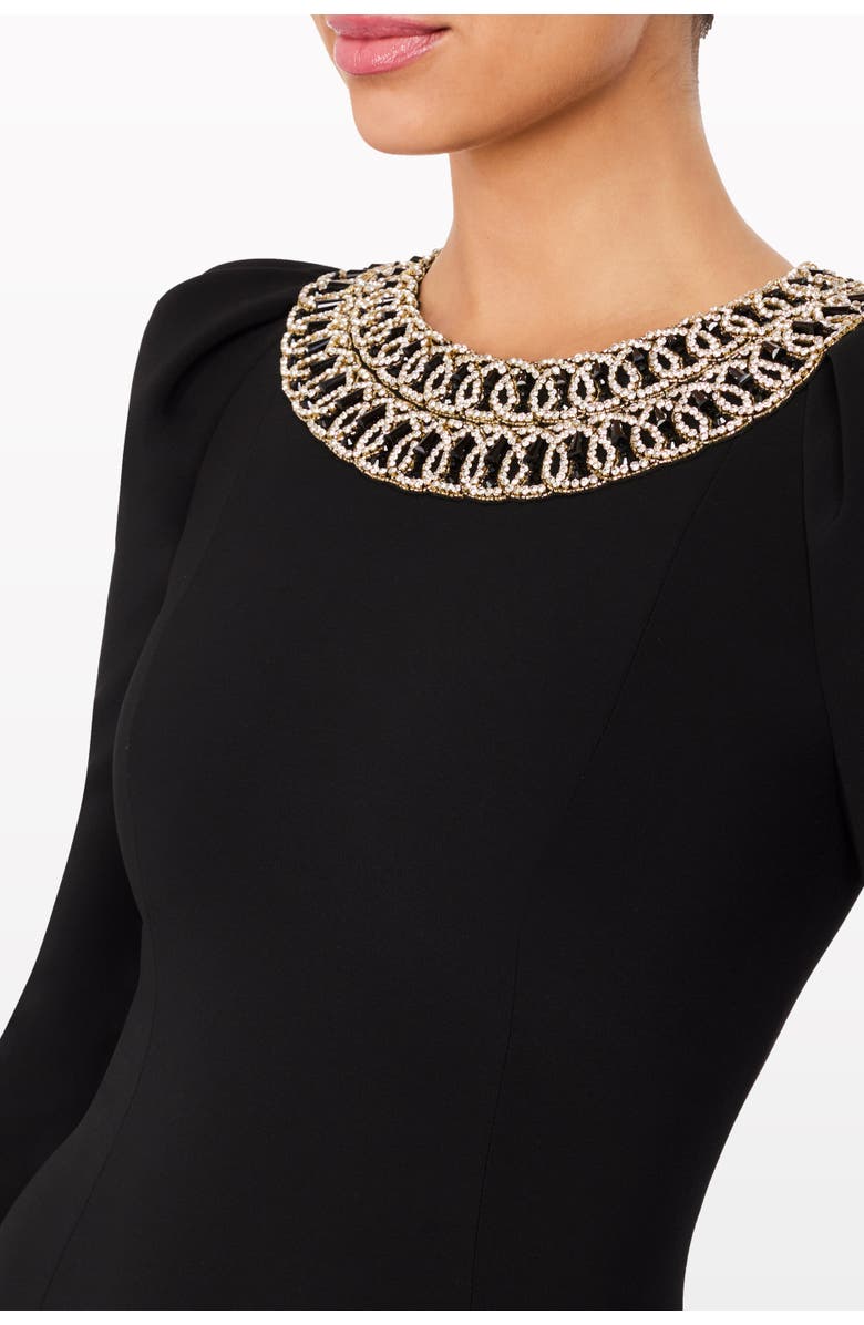 Jenny Packham Glory collar-embellished puff-shoulders maxi dress, Alternate, color, Liquorice