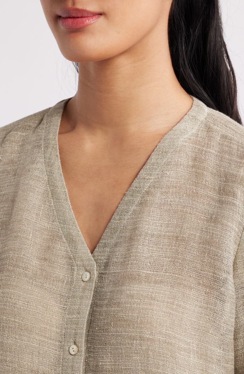 Eileen Fisher V-Neck Organic Linen Blend Button-Up Top, Alternate, color,