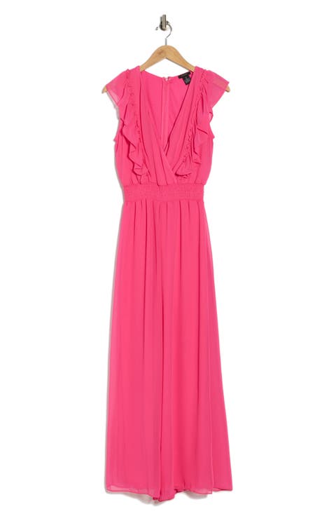 Ruffle V-Neck Wide Leg Jumpsuit