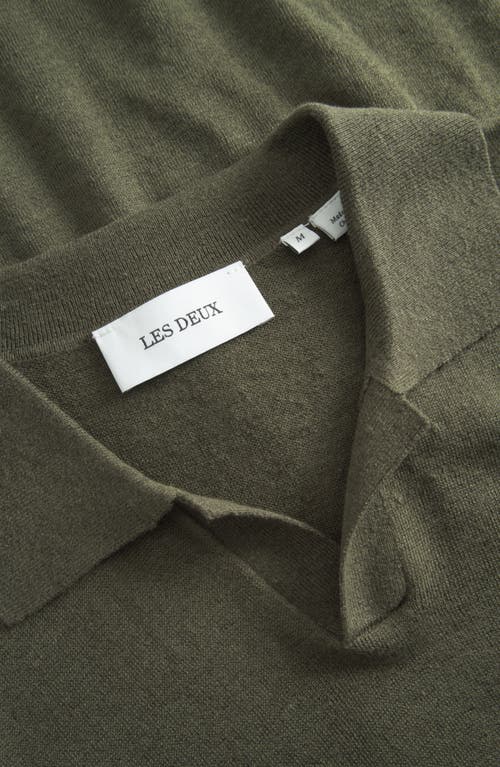 Les Deux Emmanuel Linen & Cotton Polo Sweater In Forest Green
