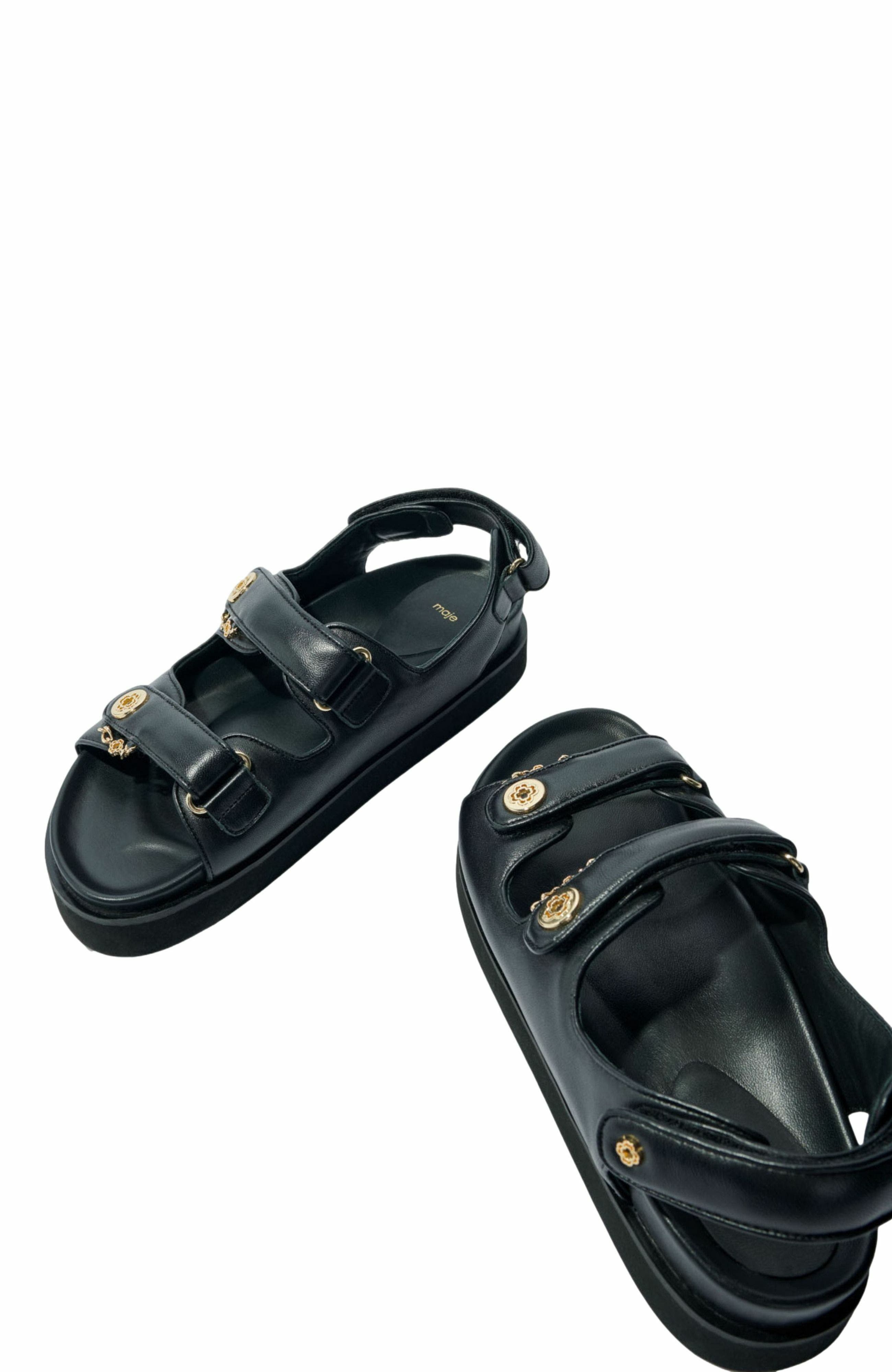 maje Flat leather sandals, Alternate, color, 