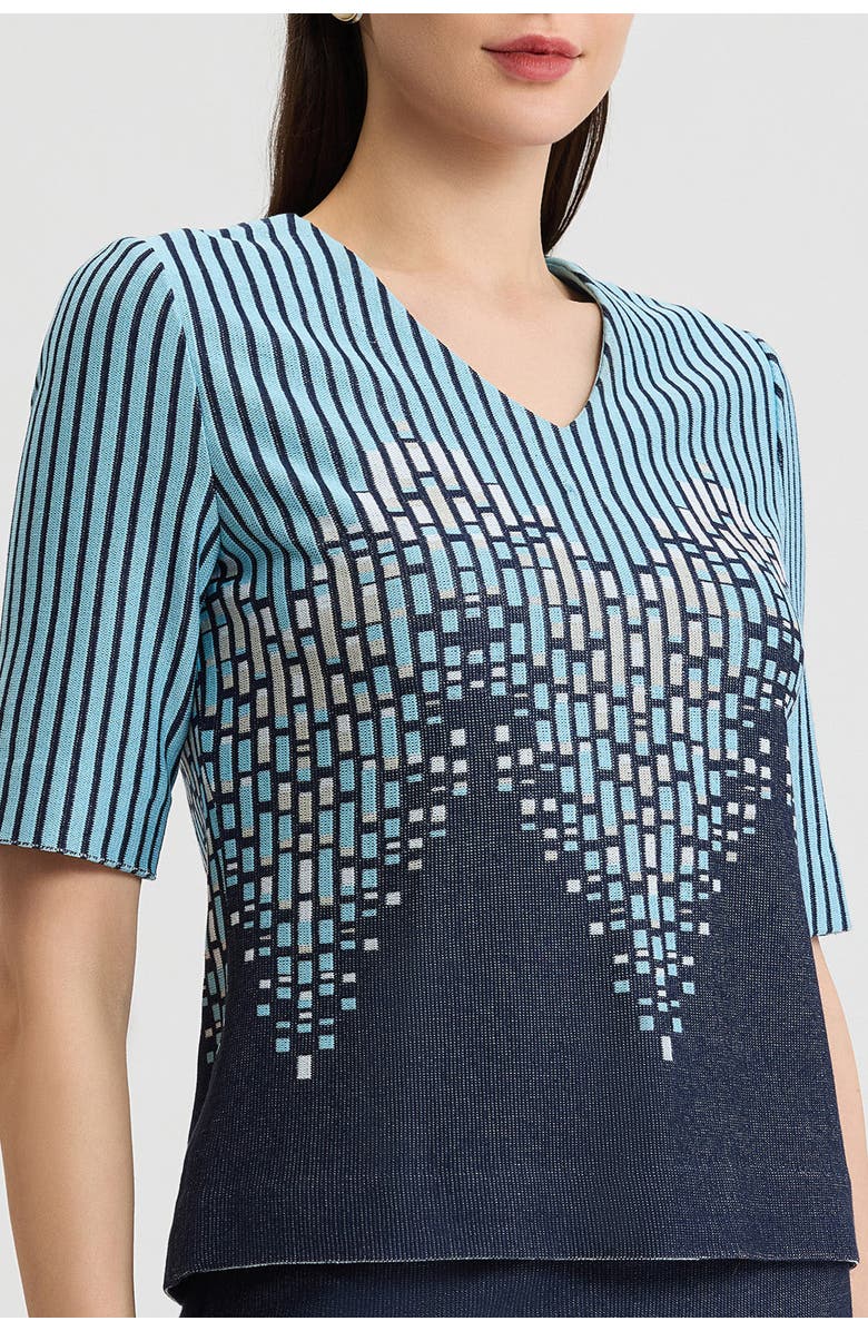 Ming Wang Linear Ombre Soft Knit Top, Alternate, color, Indigo/Limestone/Serene/White