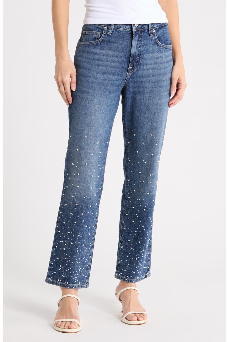 Good Icon Embellished Straight Leg Jeans, Main, color, INDIGO1186