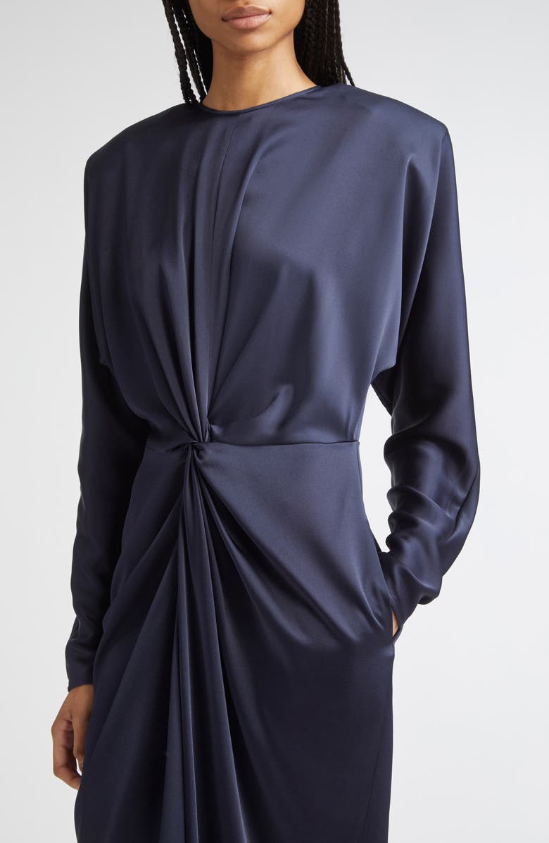 Stella McCartney Draped Long Sleeve Satin Dress, Alternate, color, 4101 - Ink