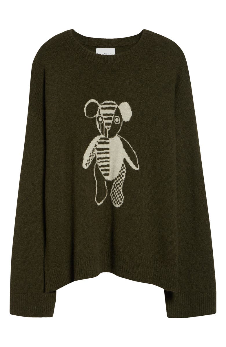 The Elder Statesman Teddy Intarsia Oversize Cashmere Sweater, Alternate, color, New Olive/ White