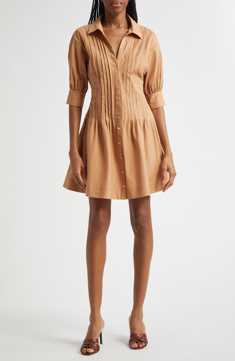 Cinq à Sept Monty Pleated Minidress, Main, color, Sahara