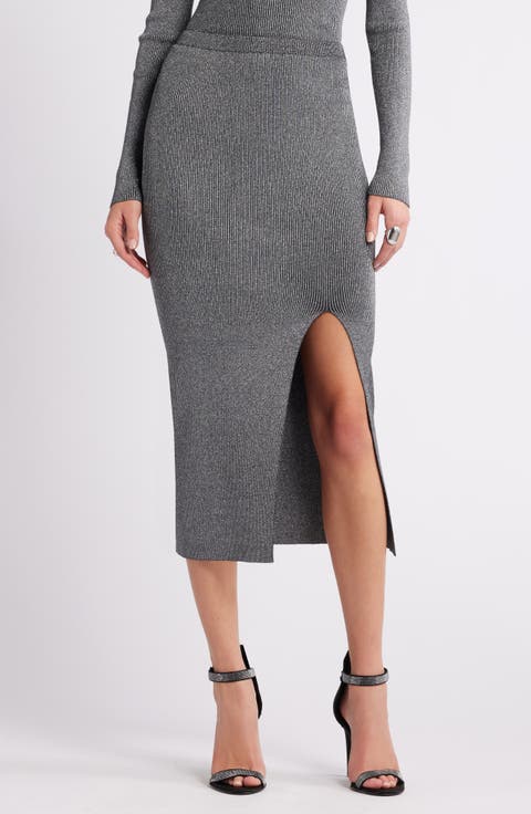 Metallic Rib Sweater Skirt