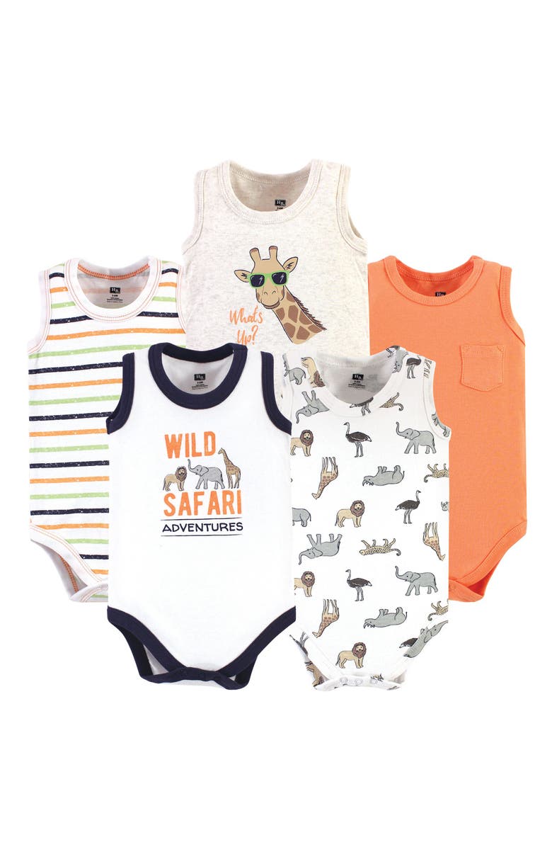 Hudson Baby Cotton Tank-Style Bodysuits, Main, color, Wild Safari