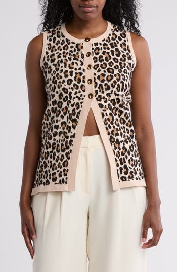 By Design Pandora Double Knit Sweater Vest In Kiera Leopard