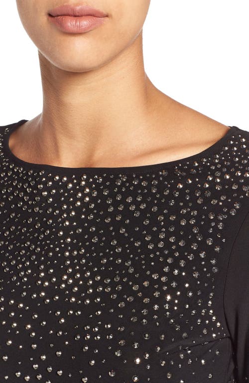 Cece By Cynthia Steffe Rhinestone Embellished Long Sleeve Top In Black