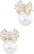SAVVY CIE JEWELS Shell Pearl Bow Stud Earrings