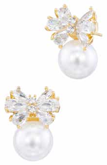 Shell Pearl Bow Stud Earrings