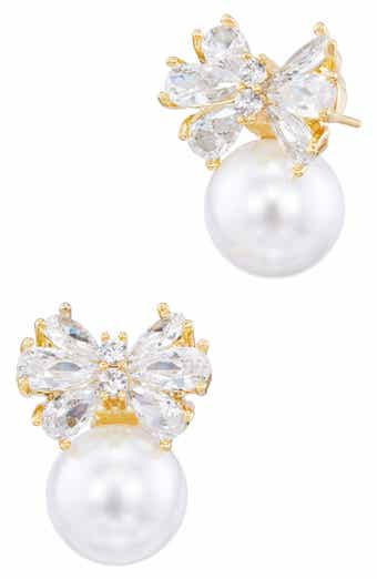 Shell Pearl Bow Stud Earrings