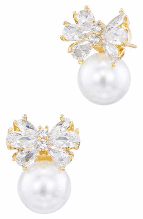 Shell Pearl Bow Stud Earrings