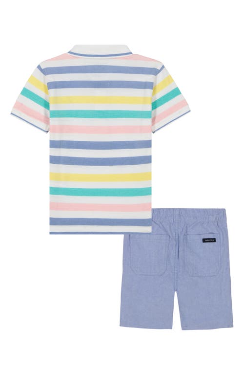 Nautica Stripe Polo & Woven Shorts Set In Blue Multi