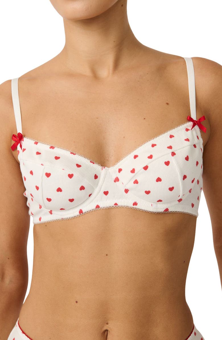 Kat The Label Hugo Heart Print Underwire Bra, Main, color, White/ Heart Print