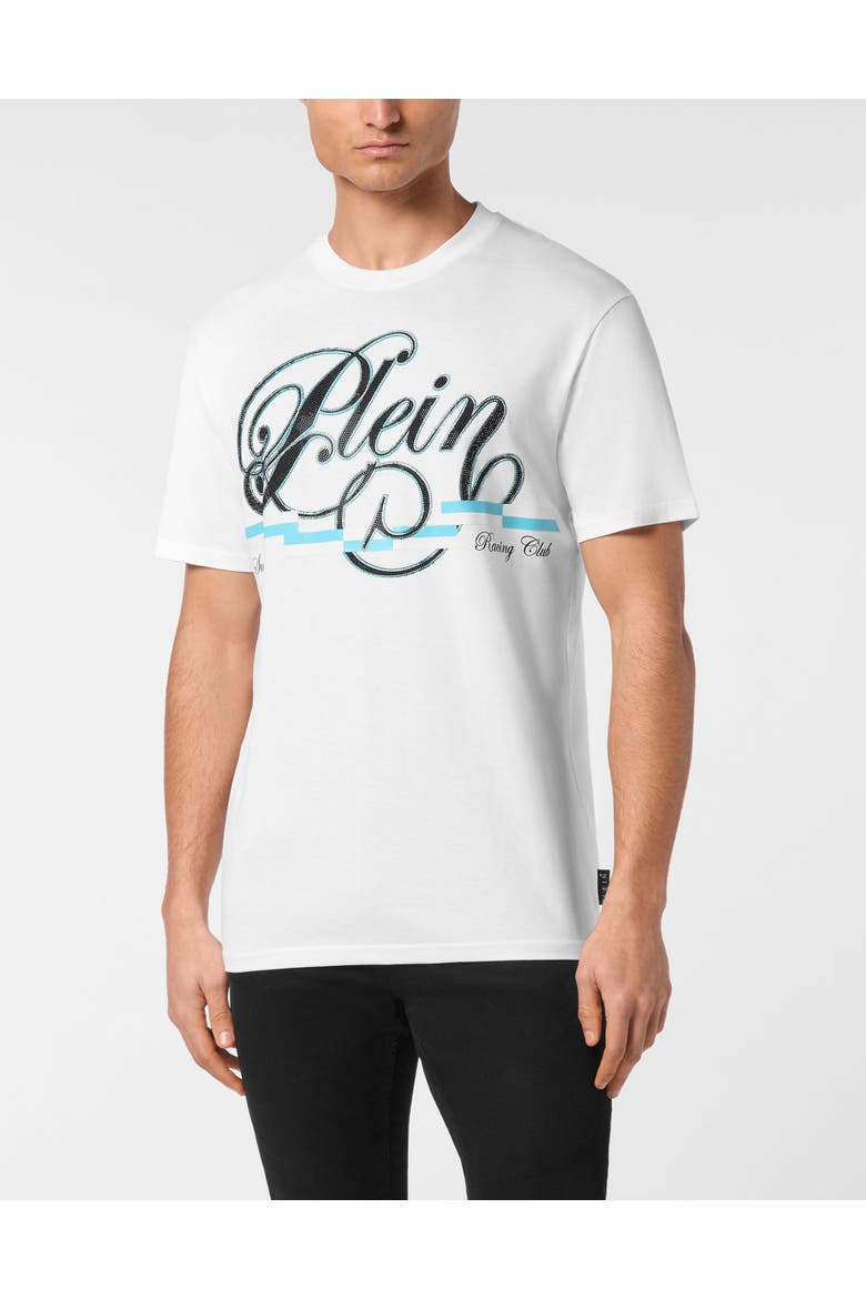 T-Shirt Round Neck Ss Coursive Border Men, Main, color, white