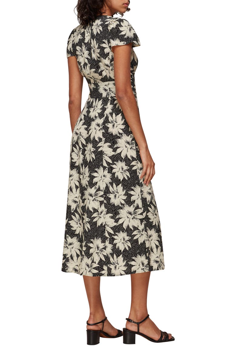 Starburst Floral Midi Dress, Alternate, color, BLACK/ MULTI