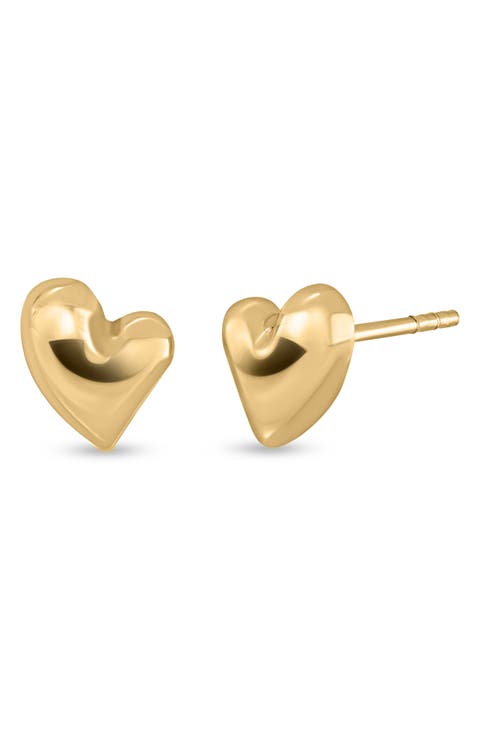 14K Gold Abstract Heart Stud Earrings