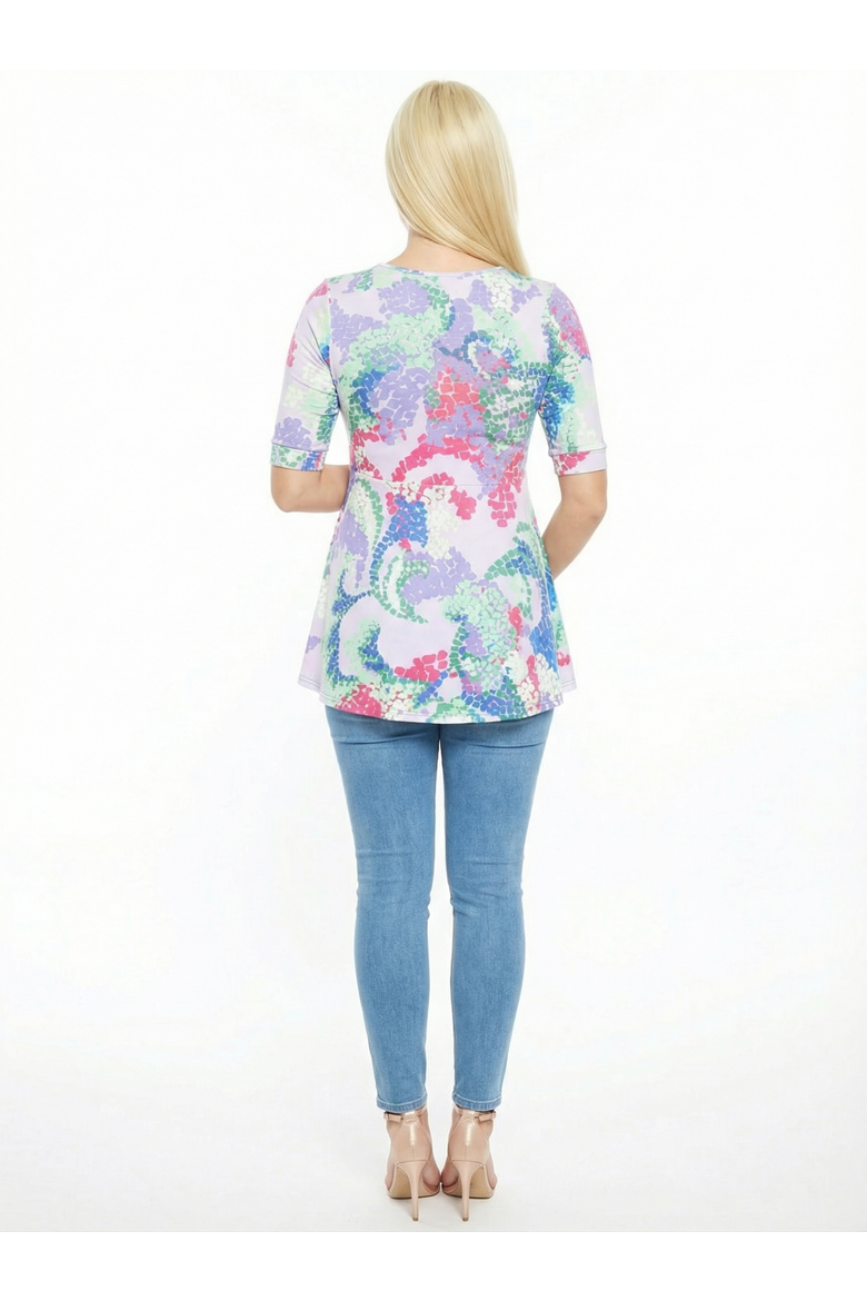 Maternity Abstract V-Neck Elbow Sleeve Henley Tunic Top, Alternate, color, Lilac Multi
