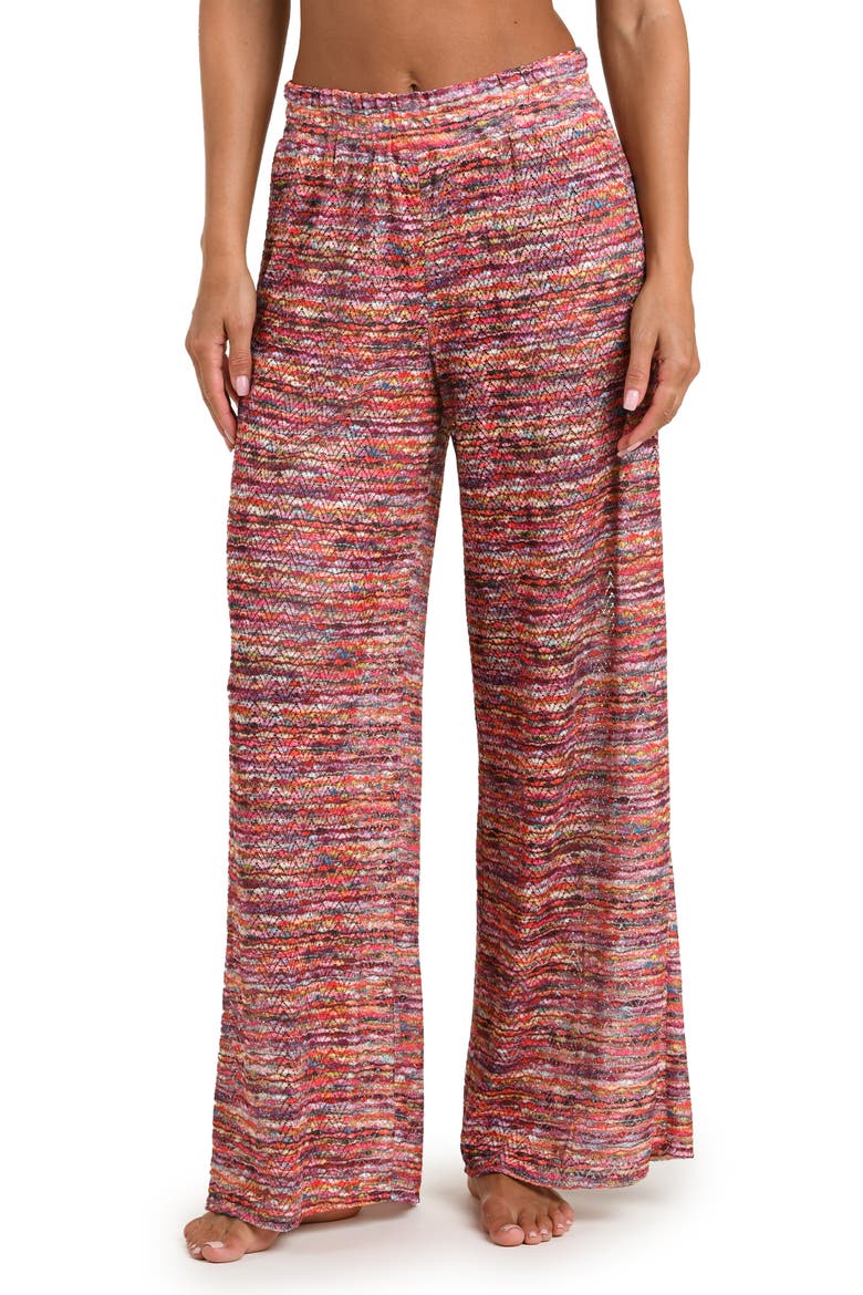 Shimmer Ripple Pointelle Stitch Wide Leg Cover-Up Pants, Main, color, PINK MULTI