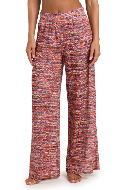 Sunshine 79 Shimmer Ripple Pointelle Stitch Wide Leg Cover-up Pants In Multi