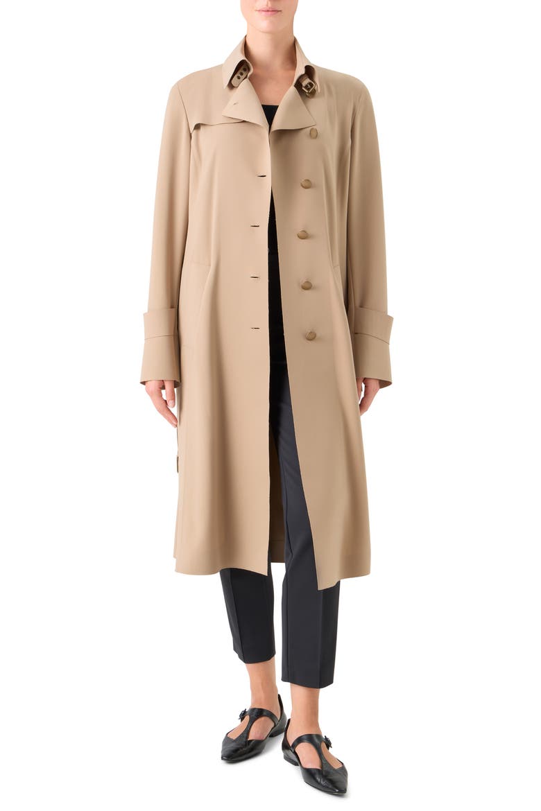 Laser Cut Technical Crepe Trench Coat, Main, color, BEIGE