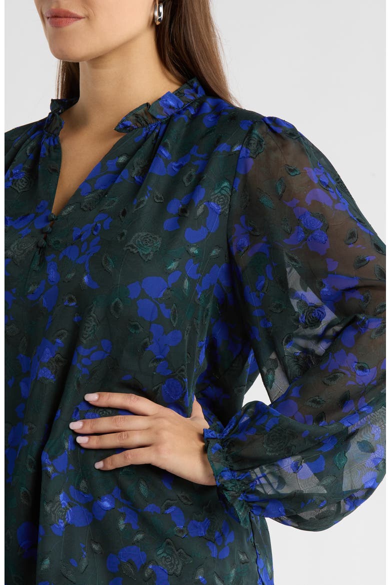 Sweetwater Floral Print Organza Top, Alternate, color, EMERALD-BLUE