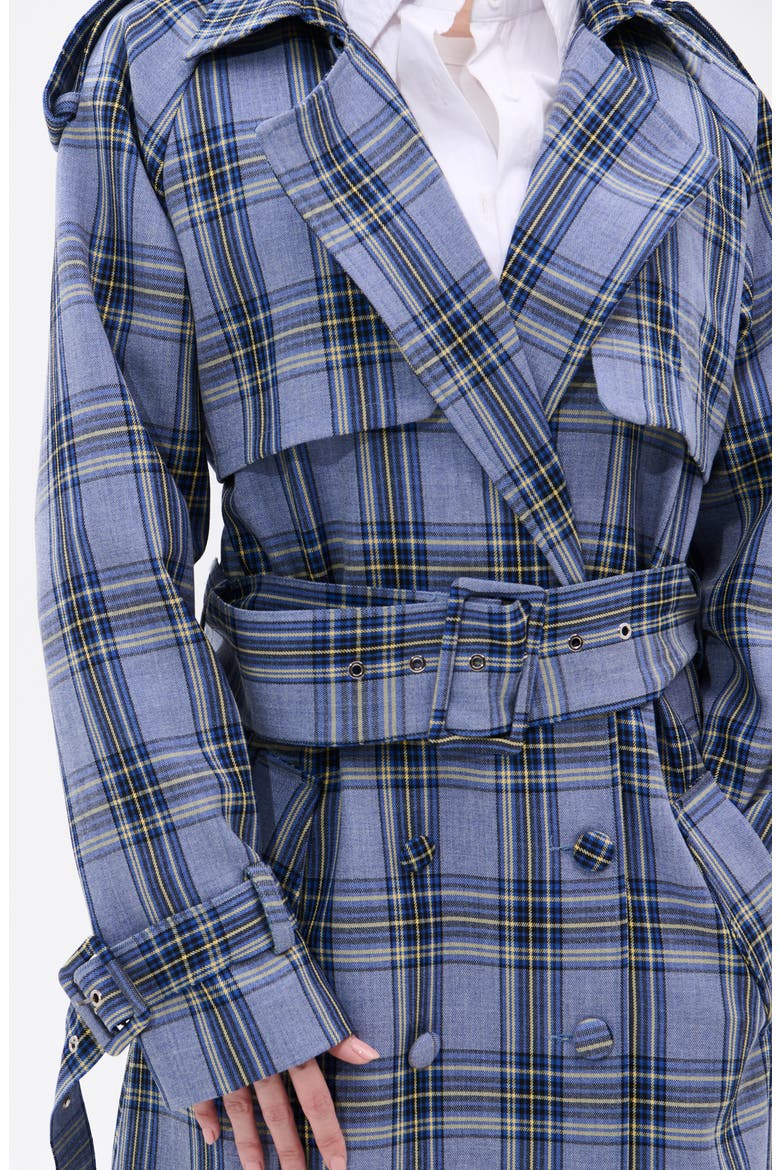 Long Plaid Trench Coat, Alternate, color, BLUE MULTI